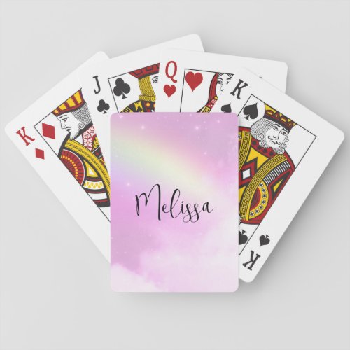 Pastel Pink Sky with Yellow Rainbow Playing Cards