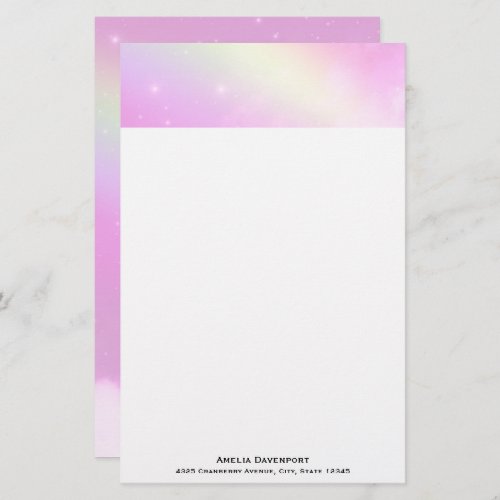 Pastel Pink Sky with Yellow Rainbow Stationery