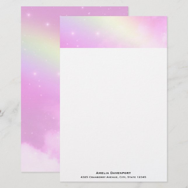 Pastel Pink Sky with Yellow Rainbow Stationery (Front/Back)