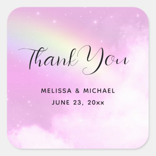 Pastel Pink Sky with Yellow Rainbow Thank You Square Sticker