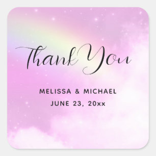 Pastel Pink Sky with Yellow Rainbow Thank You Square Sticker