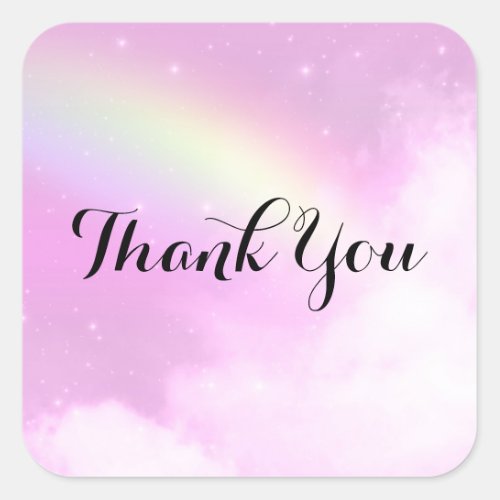 Pastel Pink Sky with Yellow Rainbow Thank You Square Sticker