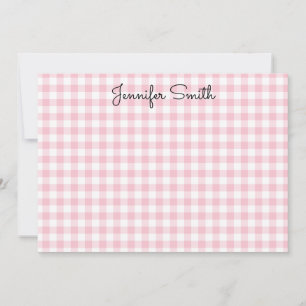 Pastel Pink Small Gingham Whimsical Calligraphy Note Card