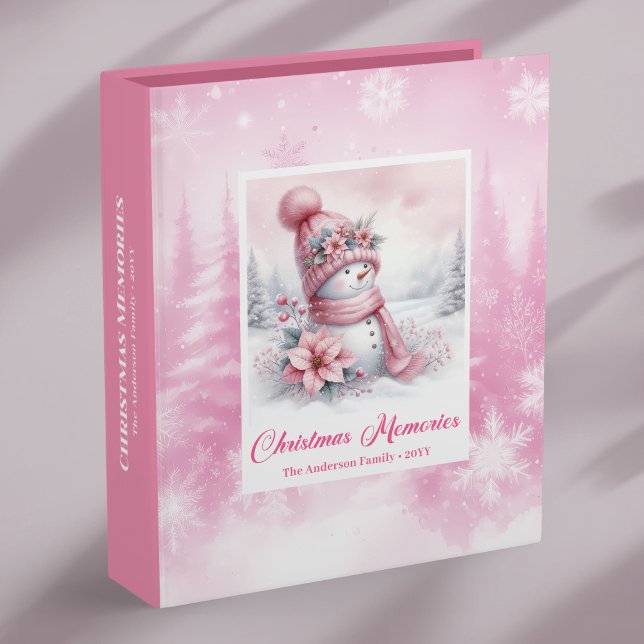 Pastel Pink Snowman Christmas Memory Ring Binder  (Pastel Pink Snowman Christmas Memory Ring Binder Book)