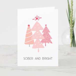 Pastel Pink Sober and Bright Christmas Tree Letterpress Thank You Card