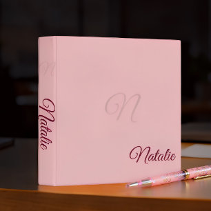Pastel pink solid color monogrammed 3 ring binder