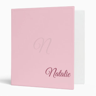 Pastel pink solid color monogrammed 3 ring binder