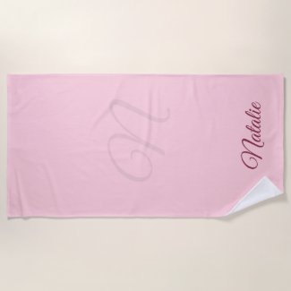 Pastel pink solid color monogrammed beach towel