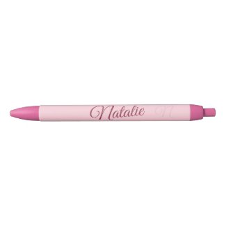 Pastel pink solid color monogrammed black ink pen