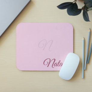 Pastel pink solid color monogrammed mouse pad