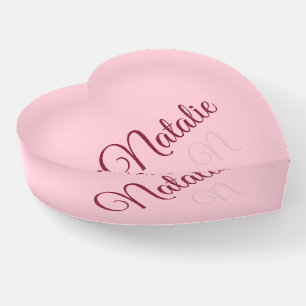 Pastel pink solid color monogrammed paperweight