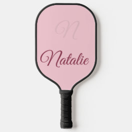 Pastel pink solid color monogrammed pickleball paddle