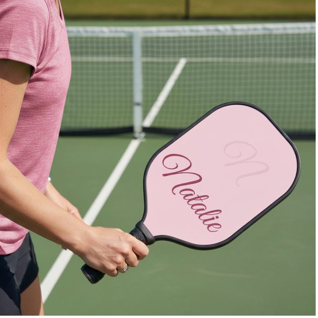 Pastel pink solid color monogrammed pickleball paddle (Creator Uploaded)