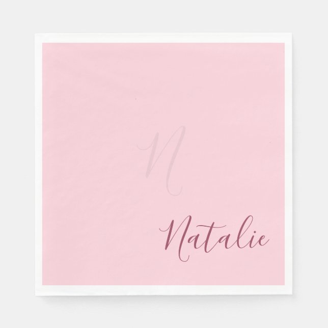 Pastel pink solid color  - personalized  elegant napkins (Front)