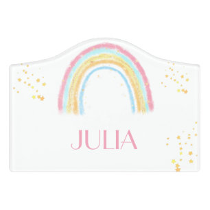 Pastel pink sparkling rainbow door sign