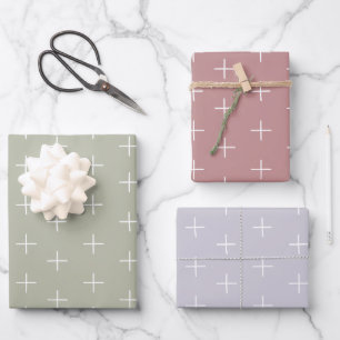 Pastel Pink, Spring Green, Lilac Purple Plus Sign Wrapping Paper Sheets