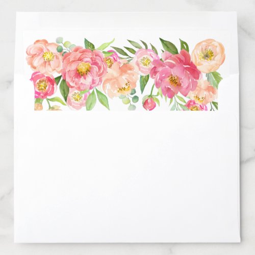 Pastel Pink Spring Watercolor Peonies Wedding Envelope Liner