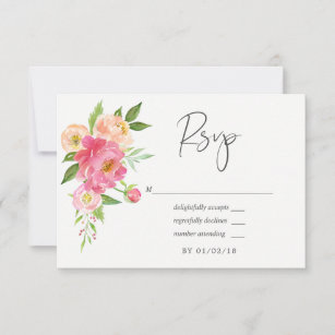 Pastel Pink Spring Watercolor Peonies Wedding RSVP Card