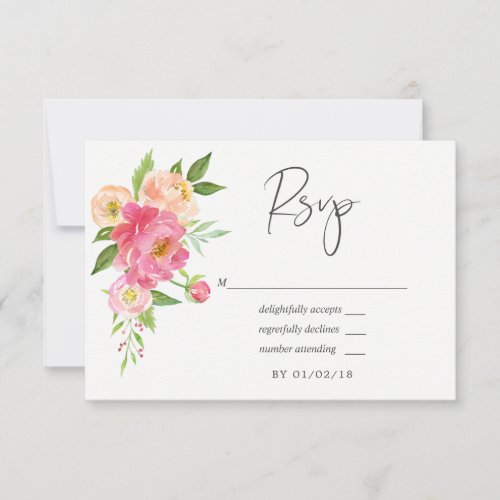 Pastel Pink Spring Watercolor Peonies Wedding RSVP Card