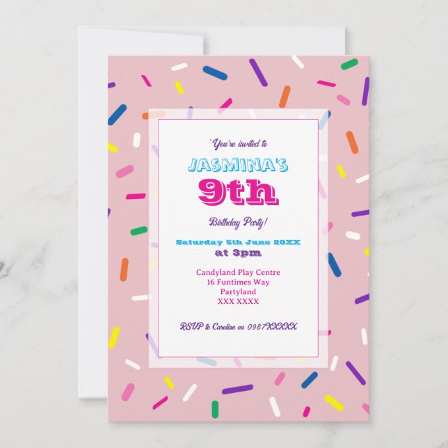 Pastel Pink Sprinkles Invitation (Front)