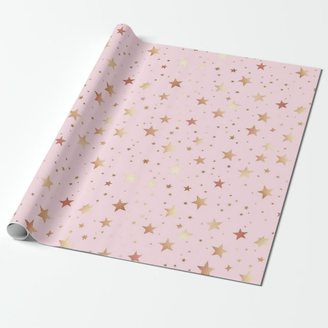 Pastel Pink Starry Pattern Wrapping Paper (Unrolled)