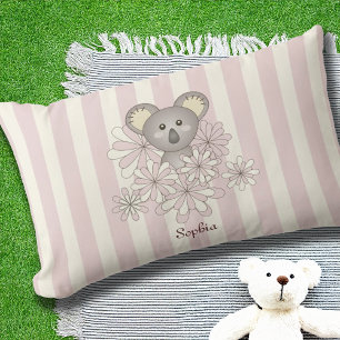 Pastel Pink Stripe Baby Koala Bear Kids Girl Outdoor Pillow
