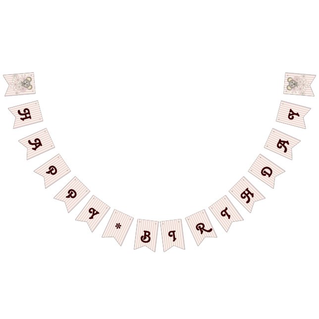 Pastel Pink Stripe Cute Baby Koala Girl Birthday Bunting Flags (All)