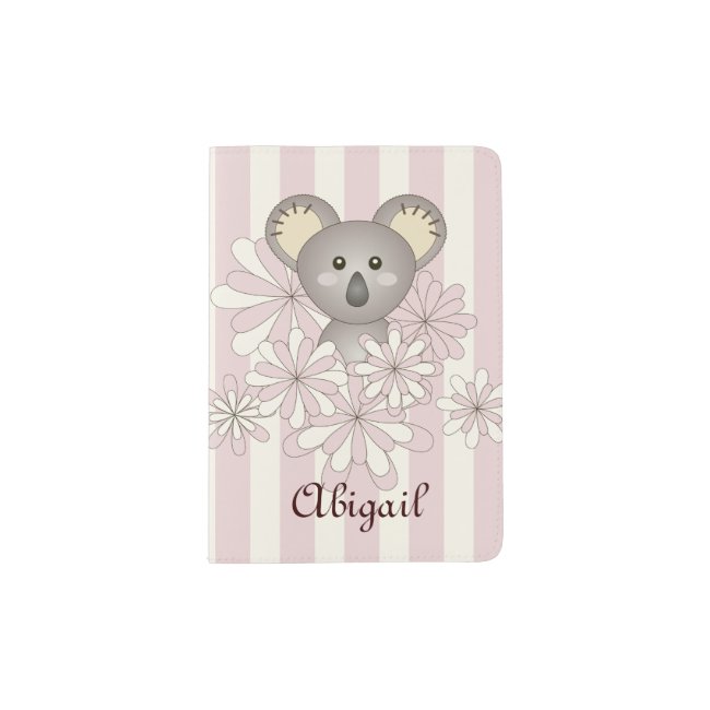 Pastel Pink Stripe Cute Baby Koala Kids Name