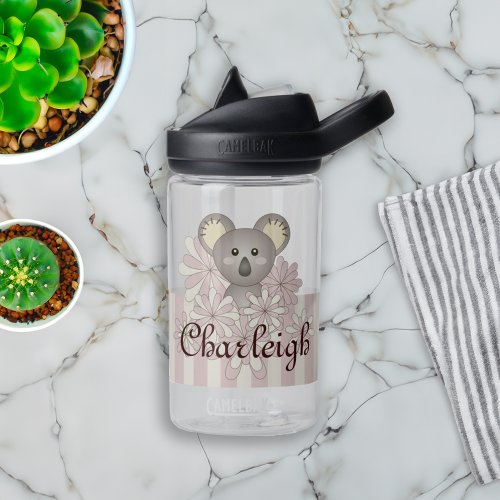 Pastel Pink Stripe Cute Baby Koala Water Bottle