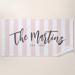 Pastel Pink Striped Beach Towel, Newlyweds Gift Beach Towel