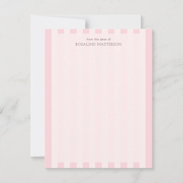 Pastel Pink Stripes Elegant Monogram Note Card (Front)