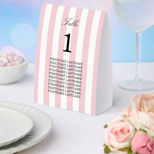 Pastel Pink Stripes Guest Names Paper Table Tent