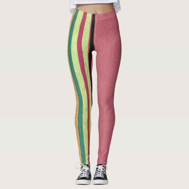 Pastel Pink & Stripes Leggings (Front)