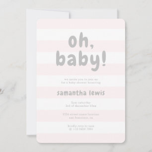 Pastel Pink Stripes Oh Baby Shower Invitation