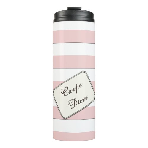 Pastel Pink Stripes on any Color any Text Thermal Tumbler