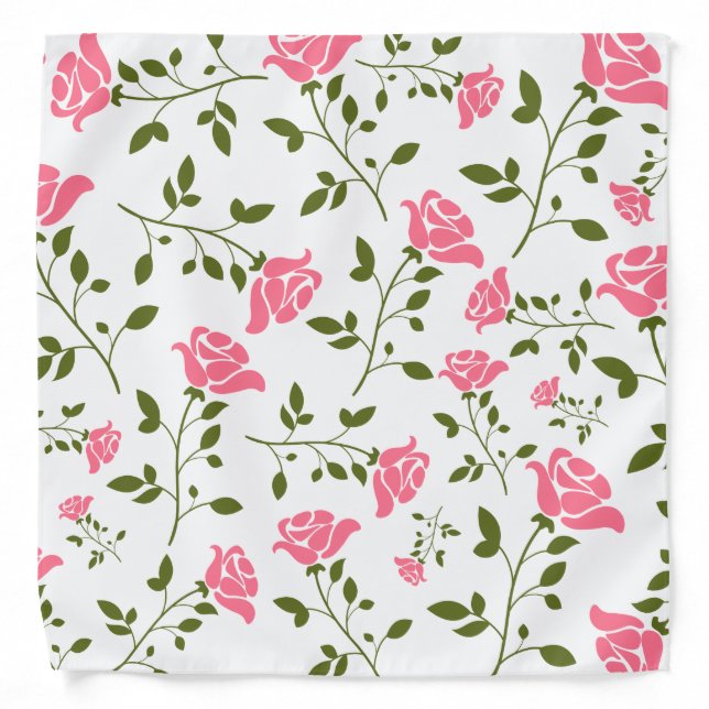 Pastel Pink Stylized Roses Pattern Bandana (Front)
