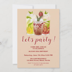 Pastel Pink Summer Cocktail Party Birthday Invitation