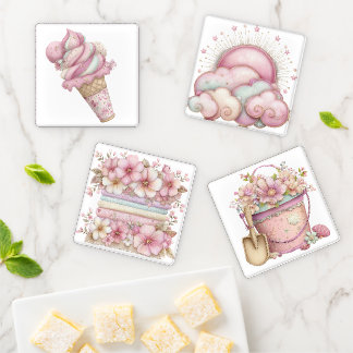 PASTEL PINK SUMMER VACATION THEMED SCENES COASTER SET