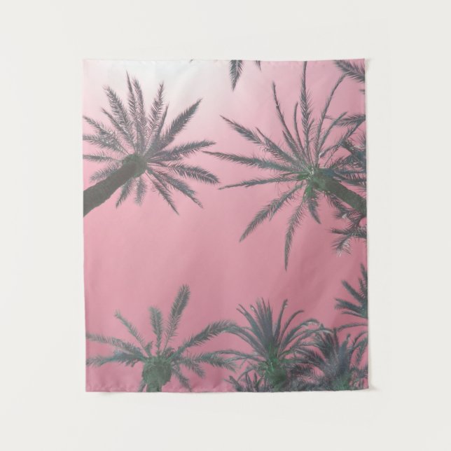 Pastel Pink Sunset Palm Trees Tapestry (Front)