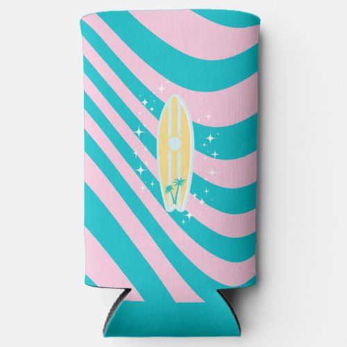 Pastel Pink Surfboard Beach Art Tropical Vibes Seltzer Can Cooler