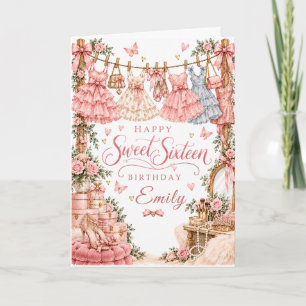 Pastel Pink Sweet 16 Dress-Up Party Card