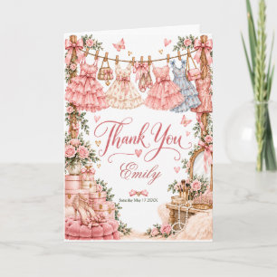 Pastel Pink Sweet 16 Dress-Up Party Thank You Card