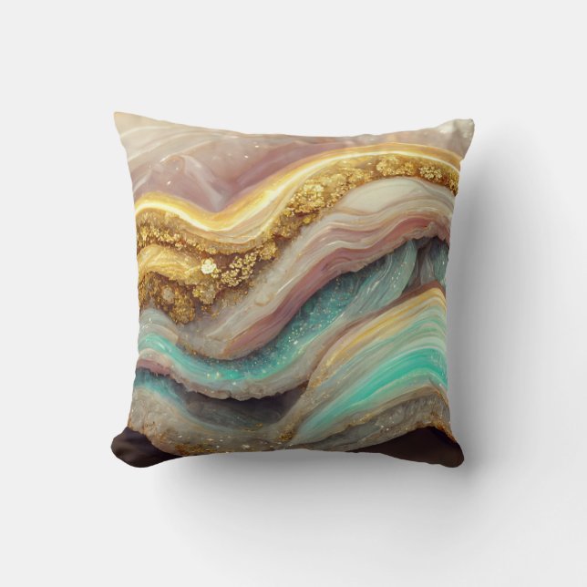 Pastel Pink Teal Agate Geode Stone Throw Pillow (Front)
