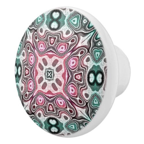 Pastel Pink Teal Blue Green Hip ornate Art Motif Ceramic Knob