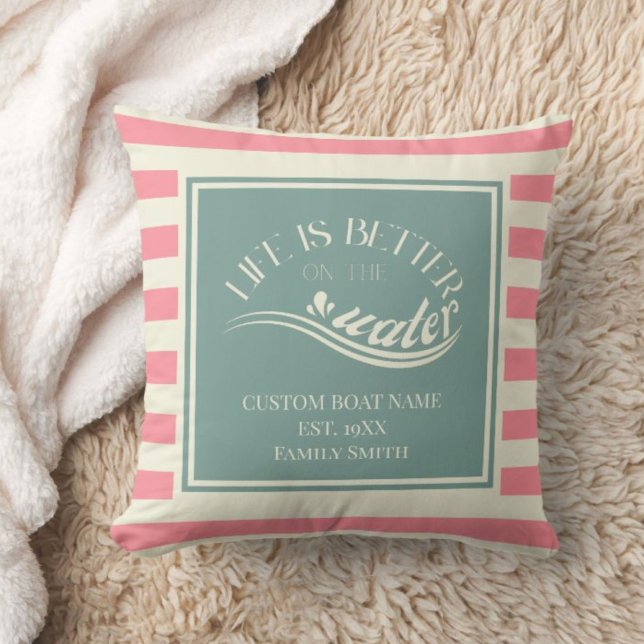 Pastel pink teal boat interior decoration  throw pillow (Creator Uploaded)