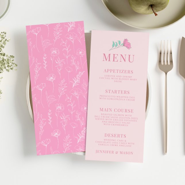 Pastel pink teal green retro elegant wedding menu (Creator Uploaded)