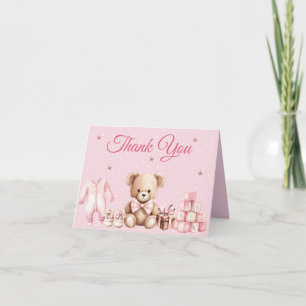 Pastel Pink Teddy Bear Baby Shower Thank You Note Card