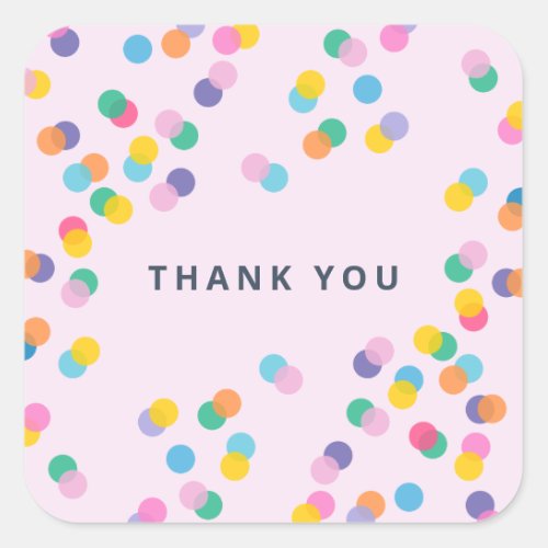 Pastel Pink Thank You Colorful Confetti Cute Square Sticker