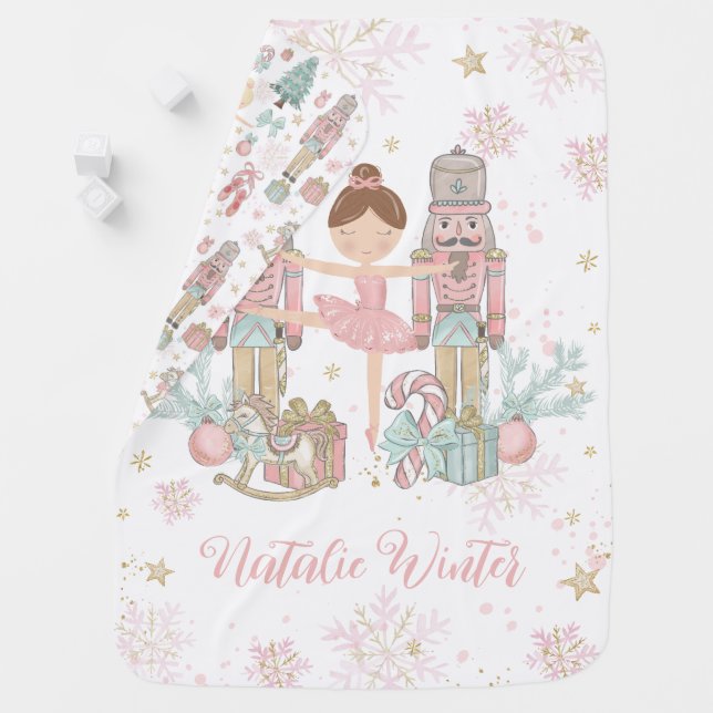 Pastel Pink The Nutcracker Christmas Ballet Baby Blanket (In Situ)