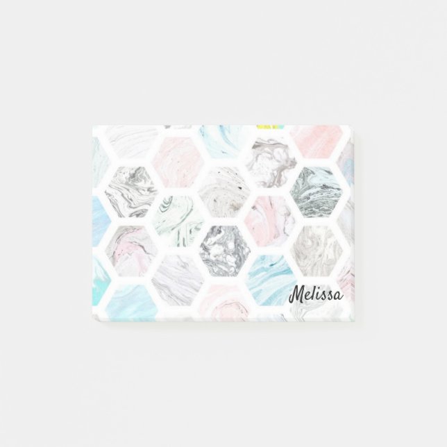 Pastel Pink Tile Personalize Name Post-it Notes (Front)